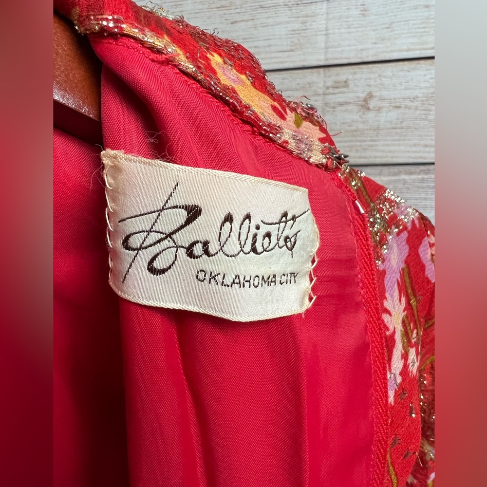 Vintage 60's Mollie Parnis Floral Maxi Dress Sz 8 M Balloon Sleeve Gold Metallic - Picture 12 of 16